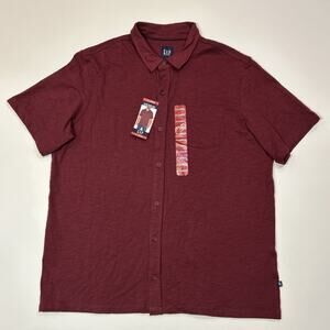 GAP Mens Shirt Size XL Extra Large Red Short Sleeve Knit Button Down